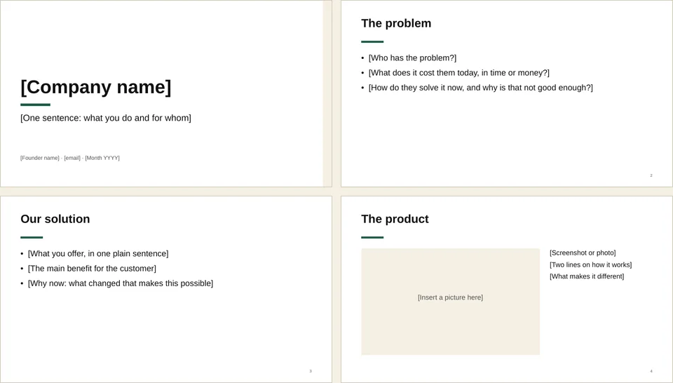 Preview of the pitch deck template